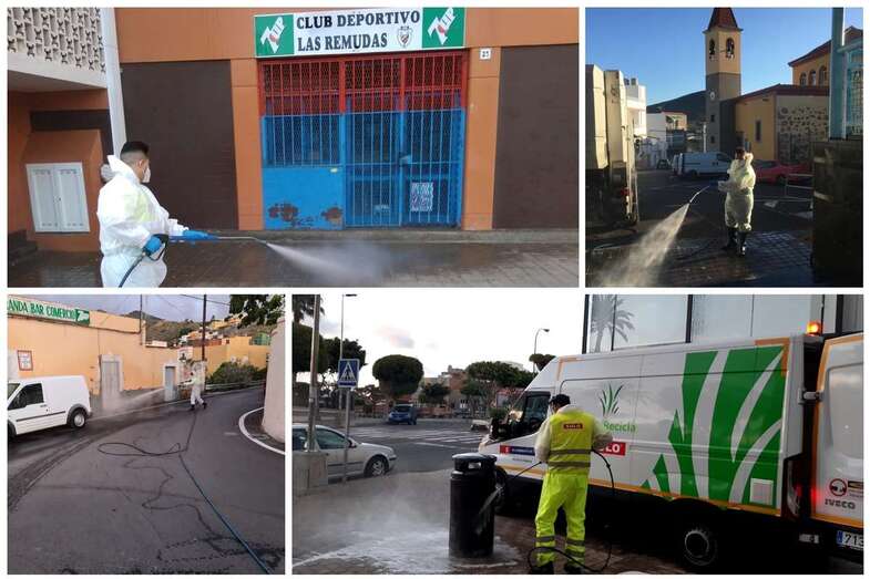 Labores de limpieza y desinfección  en diferentes zonas de Telde (Foto TA)